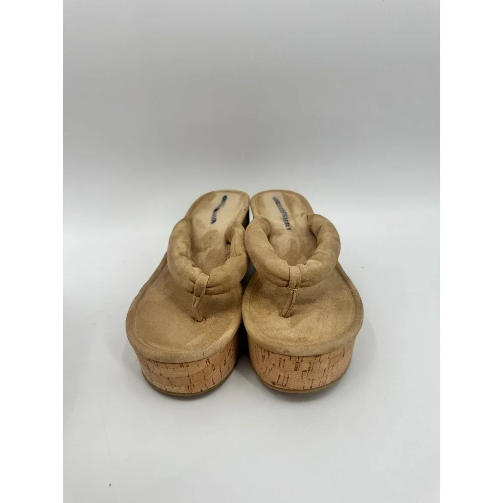 Veronica Beard Platform Sandal Women 9.5 Tan Cork Wedge Suede Thong